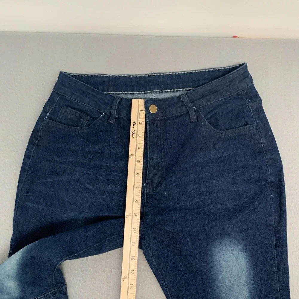 Plus Sz 1X Stretchy Fitted High Waist Layered Bell Bottom Hippie Blue Jeans Y2K - Picture 8 of 11